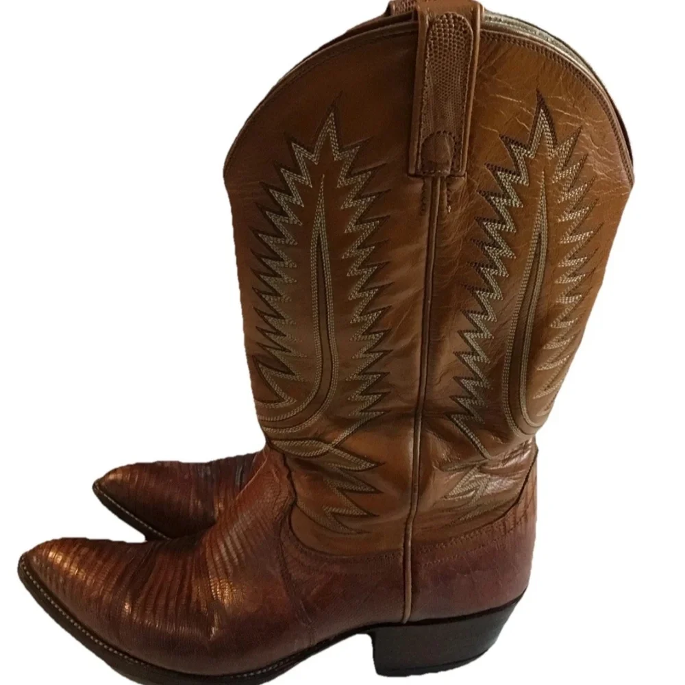 Vintage Lizard Dan Post Wilson Brown Leather Boots Size 9D Western
